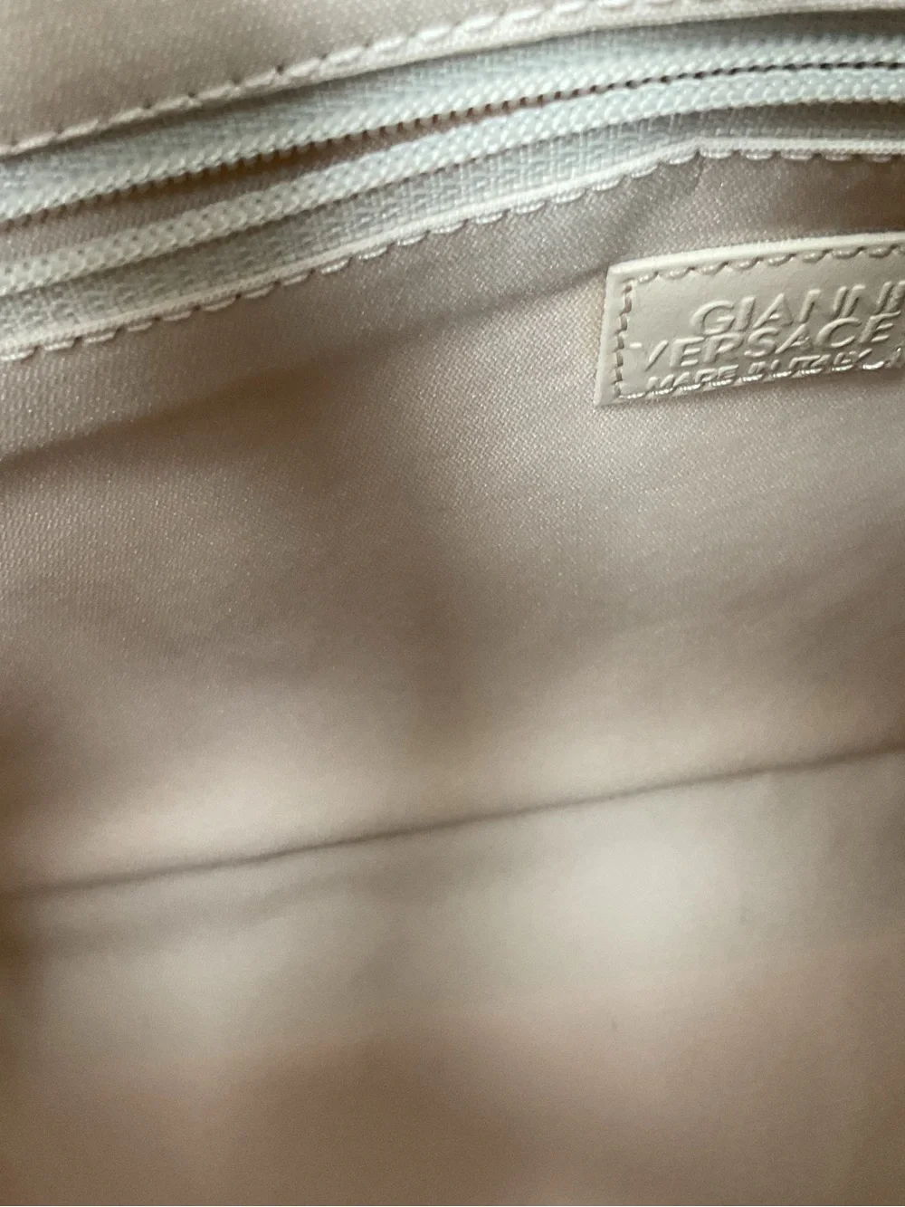 Versace Beige Canvas Messenger Bag with Leather Trim